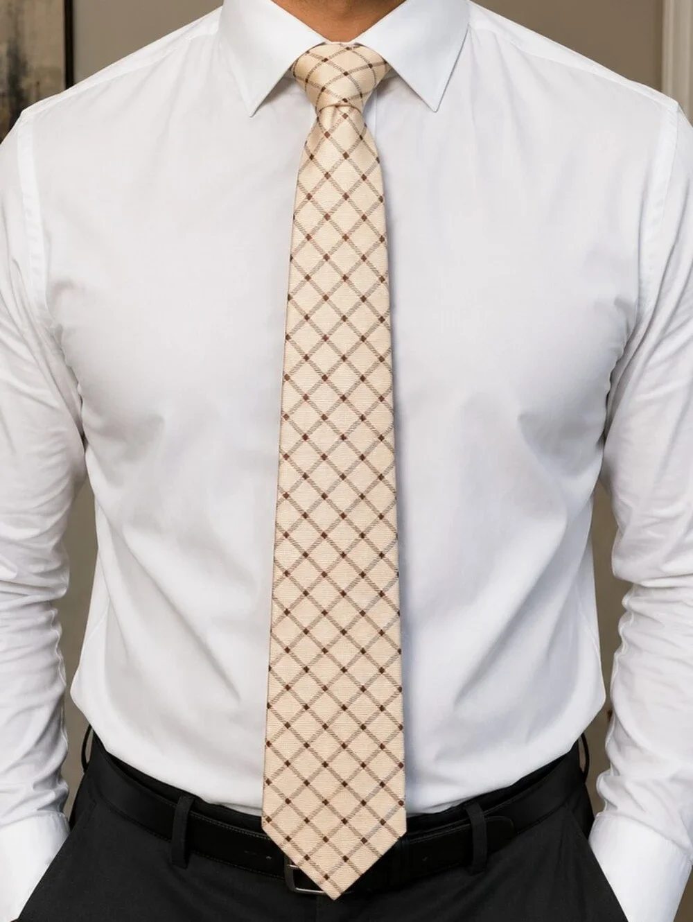 Paul Smith London 100% Silk Plaid Check Tie Beige Cream